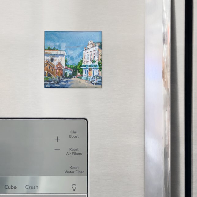 Impressionistisk europeisk stadsmiljö rund kylskåp magnet (In Situ (Fridge))