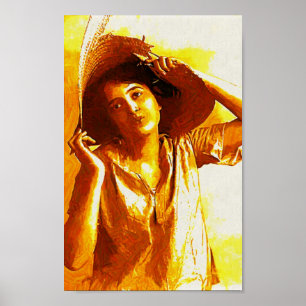 Impressionistisk flicka med halmhattposter poster