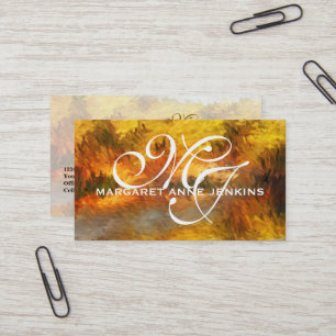 Impressionistisk Golden Hues Monogrammed Visitkort