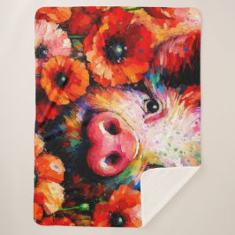 Impressionistisk Gris i Röda vallmoblommor