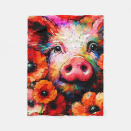 Impressionistisk Gris i Röda vallmoblommor Fleecefilt