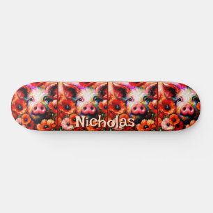 Impressionistisk Gris Red Poppy Flowers Personlig Mini Skateboard Bräda 18,5 Cm