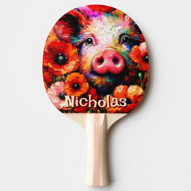 Impressionistisk Gris Red Poppy Flowers Personlig Pingisracket (Framsidan)
