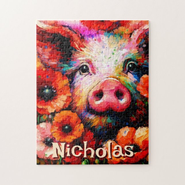 Impressionistisk Gris Red Poppy Flowers Personlig Pussel (Vertikal)