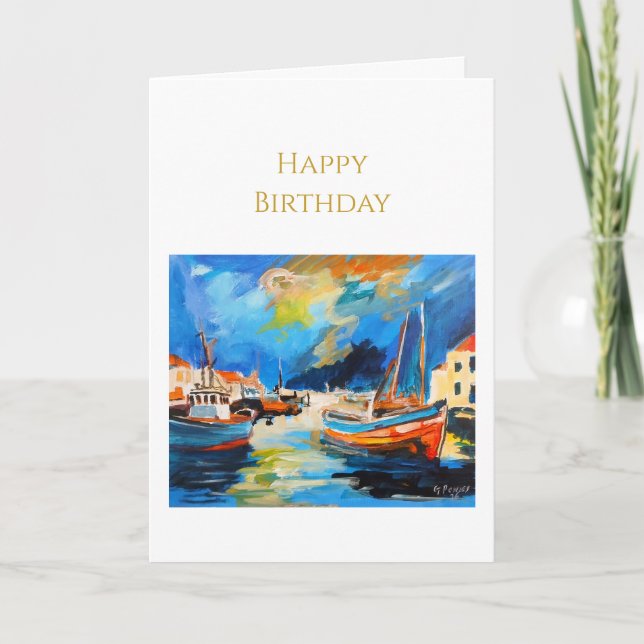 Impressionistisk hamn födelsedagsgratulationskort kort (Framsida)