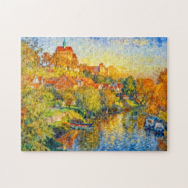 Impressionistisk höstvy av Havelbergs domkyrka w Pussel (Horisontell)