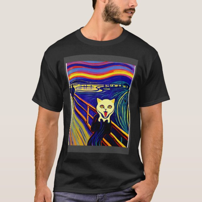 Impressionistisk Katt Skriker Impressionism Katter T Shirt (Framsida)
