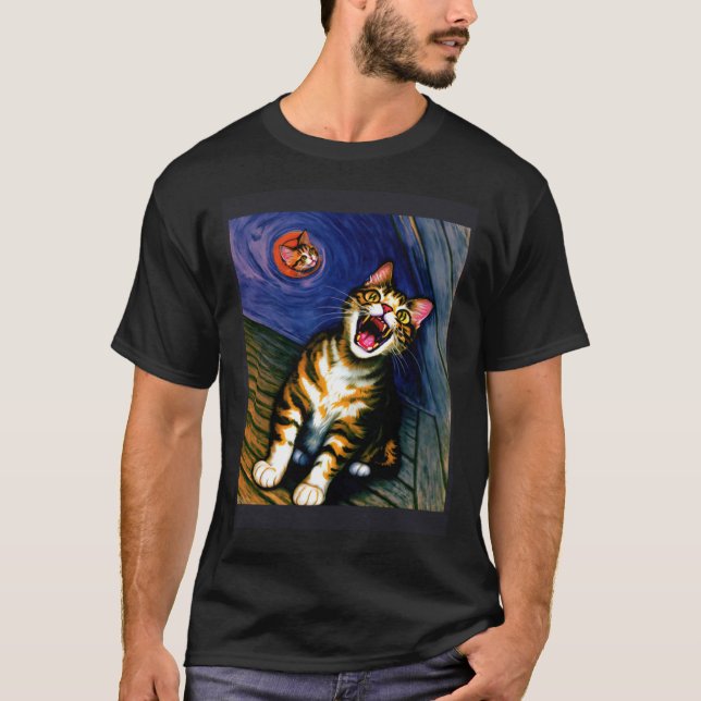 Impressionistisk Katt Skriker Impressionism Katter T Shirt (Framsida)