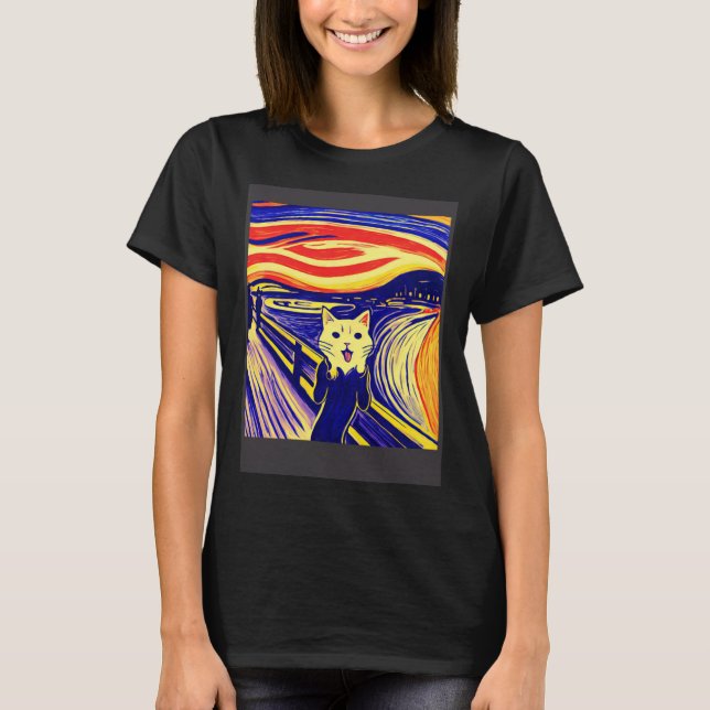Impressionistisk Katt Skriker Impressionism Katter T Shirt (Framsida)