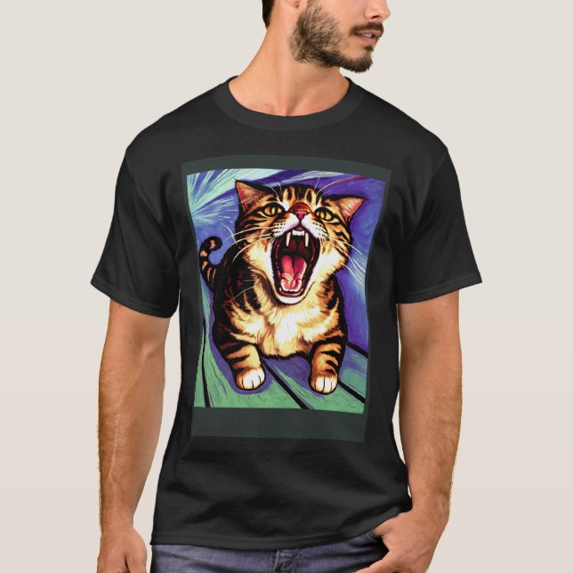 Impressionistisk Katt Skriker Impressionism Katter T Shirt (Framsida)