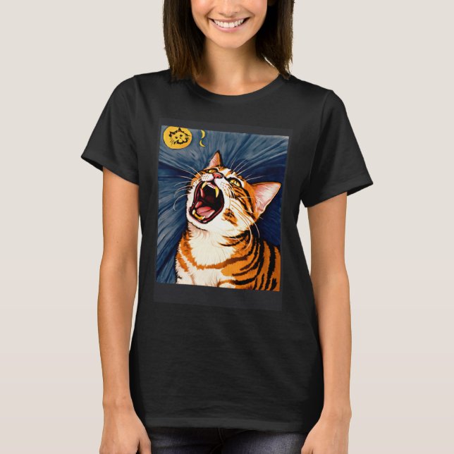 Impressionistisk Katt Skriker Impressionism Katter T Shirt (Framsida)