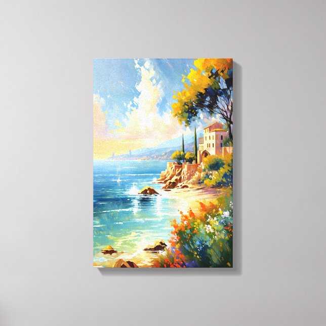 Impressionistisk konst för Kusten i Medelhavsområd Canvastryck (Framsida)