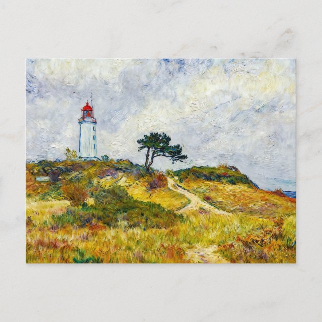 Impressionistisk kustlinje på ön Hiddensee vid sol Vykort (Framsida)