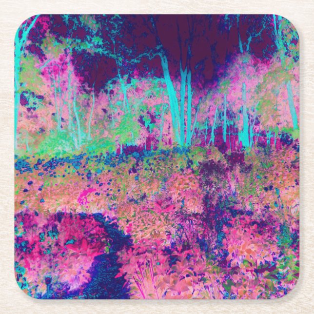 Impressionistisk Lila och Shock rosa i landskapet Underlägg Papper Kvadrat (Framsidan)