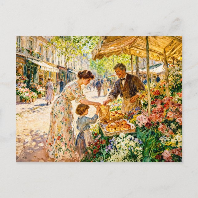 Impressionistisk mor och barn på färgglatt torg vykort (Framsida)