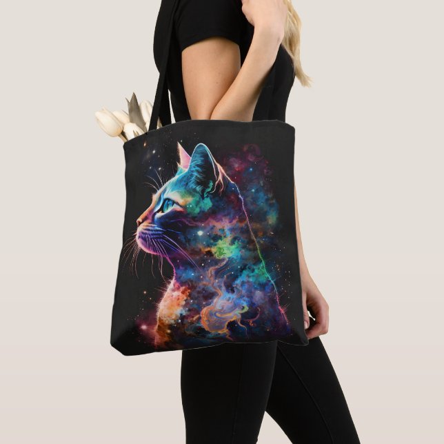 IMPRESSIONISTISK MÖRK GALAX KATT MED STJÄRNOR TYGKASSE (Närbild)