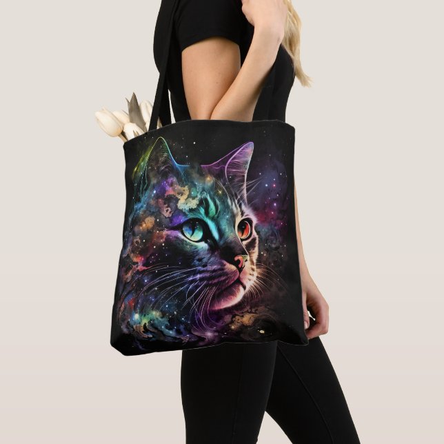 IMPRESSIONISTISK MÖRK GALAXKATT MED STJÄRNOR TYGKASSE (Närbild)