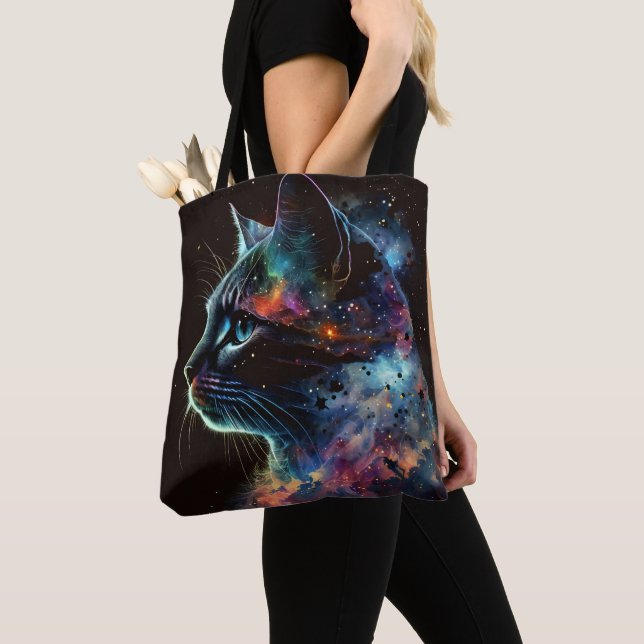 IMPRESSIONISTISK MÖRK GALAXY CAT MED STARS TYGKASSE (Närbild)