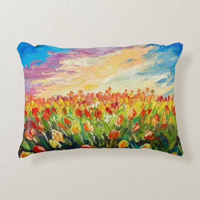 Impressionistisk oljemålning av blomsterfält kudde (Framsidan)
