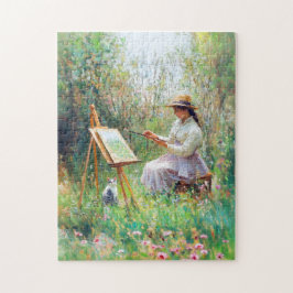 Impressionistisk Oljemålning av katt bredvid utomh Pussel