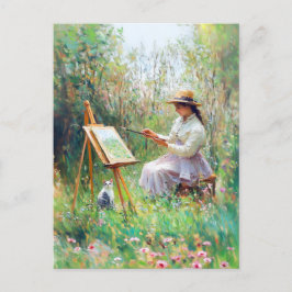 Impressionistisk Oljemålning av katt bredvid utomh Vykort