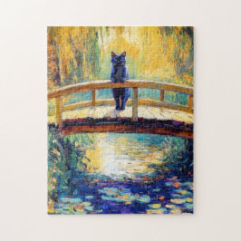 Impressionistisk oljemålning av svart katt-damm pussel