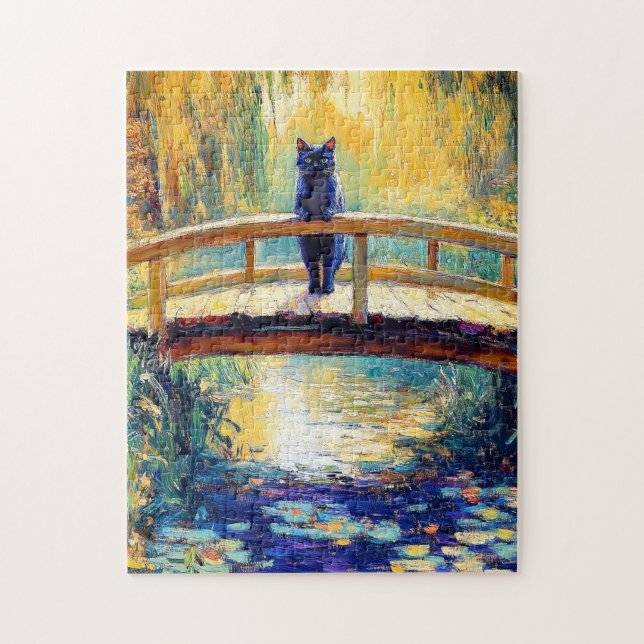 Impressionistisk oljemålning av svart katt-damm pussel (Vertikal)