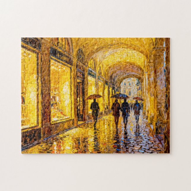 Impressionistisk regnig stadskväll med mjuk reflek pussel (Horisontell)