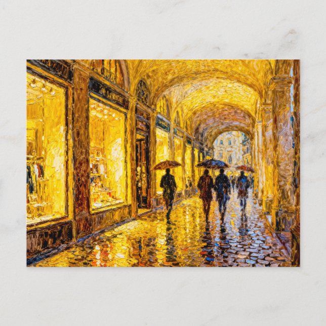 Impressionistisk regnig stadskväll med mjuk reflek vykort (Framsida)