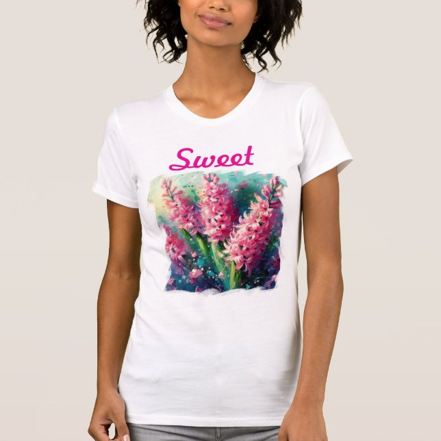 Impressionistisk Rosa Hyacinths Hyacint Blommigt T Shirt (Framsida)