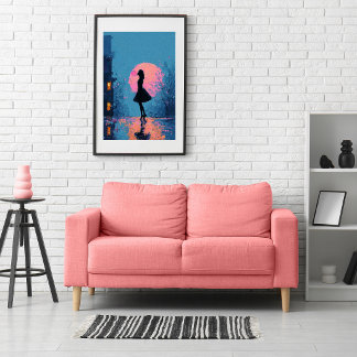 Impressionistisk Rosa Måne Kvinna Bubble Gum Bubbl Poster