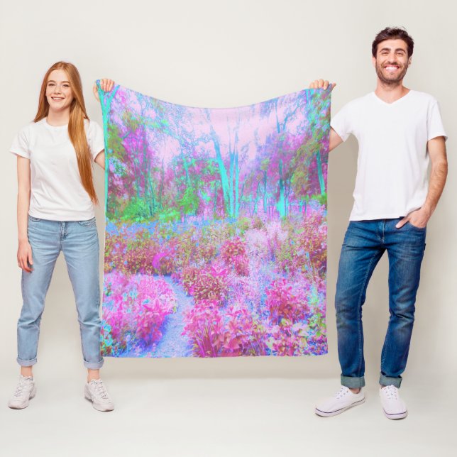 Impressionistisk Rosa och turkos Abstrakt Garden Fleecefilt (På plats)