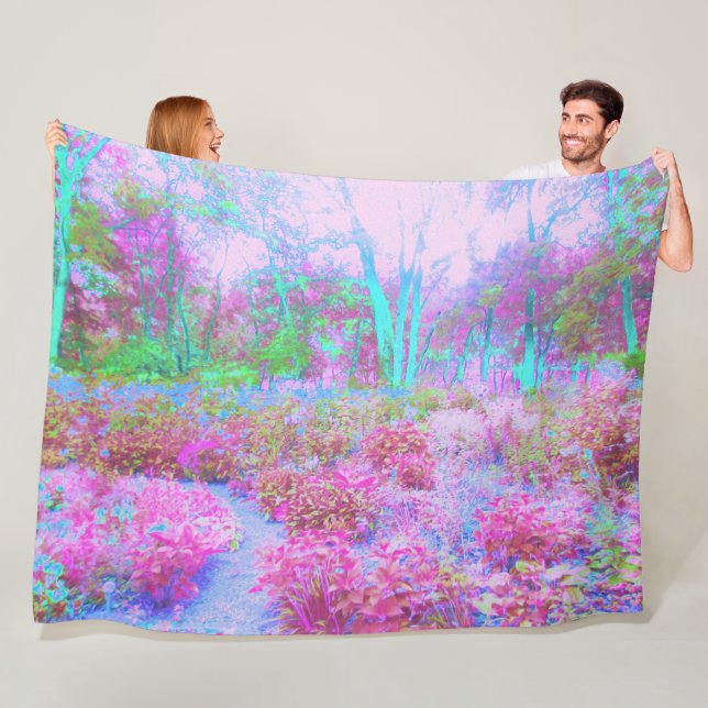 Impressionistisk Rosa och turkos Abstrakt Garden Fleecefilt (På plats)