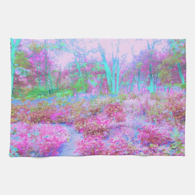 Impressionistisk Rosa och turkos Abstrakt Garden Kökshandduk (Horisontell)