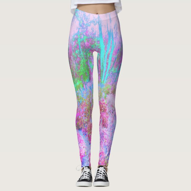 Impressionistisk Rosa och turkos Abstrakt Garden Leggings (Framsida)