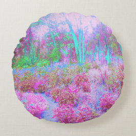 Impressionistisk Rosa och turkos Abstrakt Garden Rund Kudde