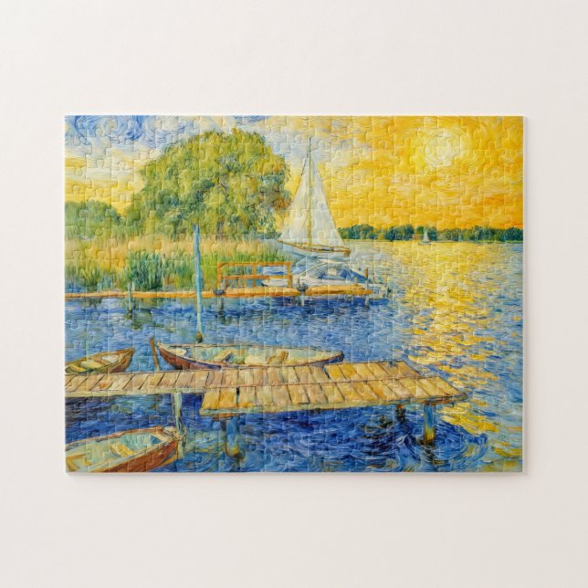 Impressionistisk sjöpir på Wannsee med båtar Pussel (Horisontell)