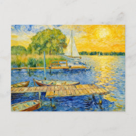 Impressionistisk sjöpir vid Wannsee med båtar Vykort