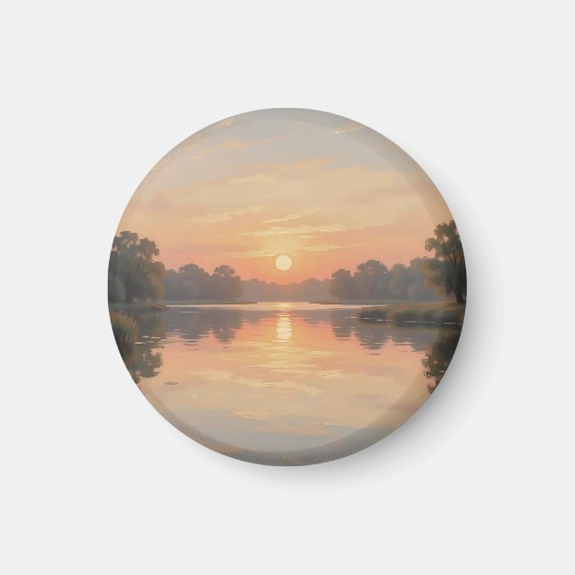 Impressionistisk sjöreflektion i den gyllene timme magnet (Framsidan)