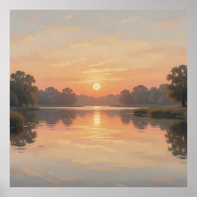 Impressionistisk sjöreflektion i den gyllene timme poster (Framsidan)