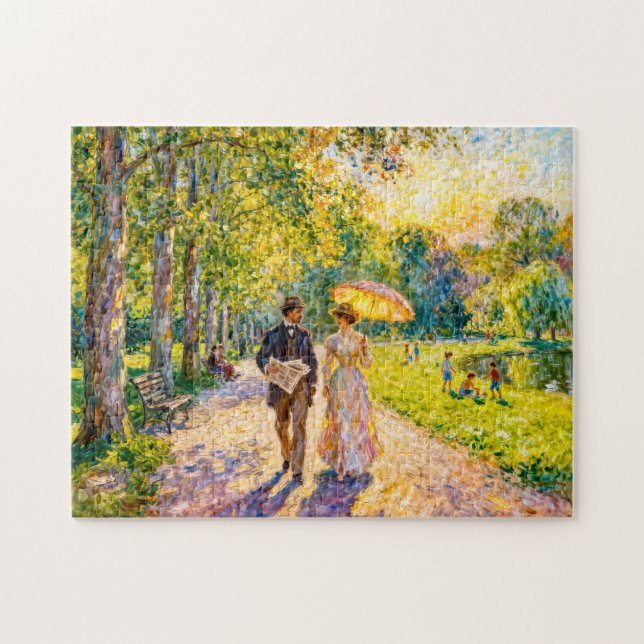 Impressionistisk sommarpromenad i parken runt år 1 pussel (Horisontell)