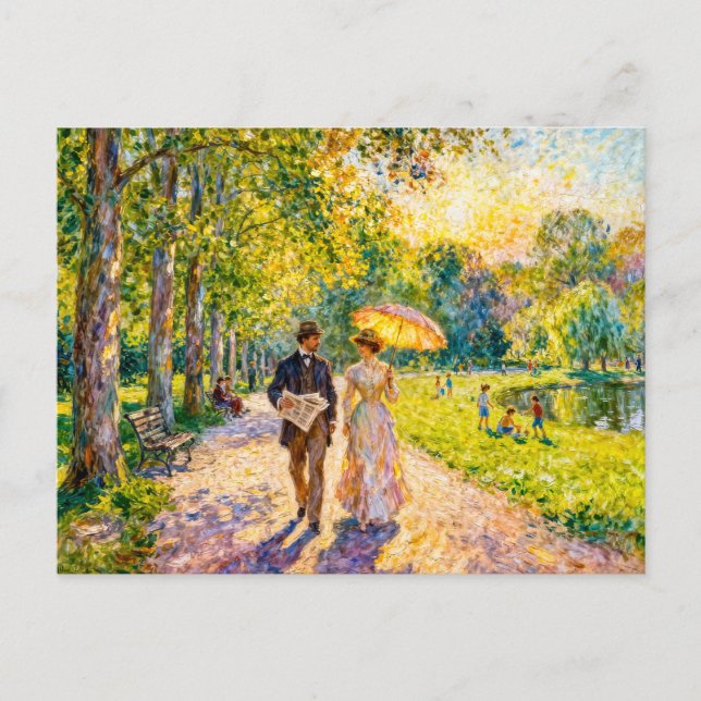 Impressionistisk sommarpromenad i parken runt år 1 vykort (Framsida)