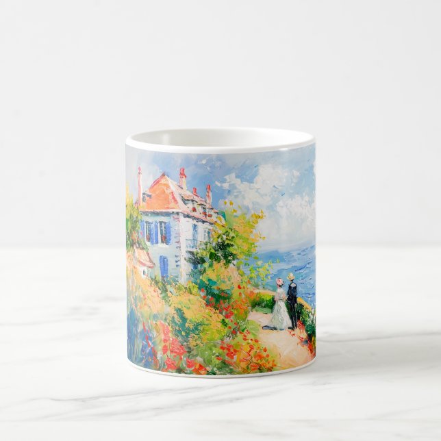 Impressionistisk Trädgård vid Havet – Kustens Blom Kaffemugg (Center)
