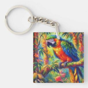 Impressionistisk Tropical Parrot Bird Blue-Grönt