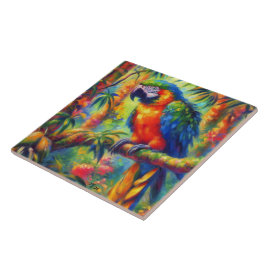 Impressionistisk Tropical Parrot Bird Blue-Grönt Kakelplatta