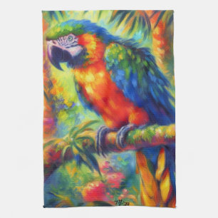 Impressionistisk Tropical Parrot Bird Blue-Grönt Kökshandduk