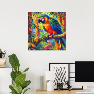 Impressionistisk Tropical Parrot Bird Blue-Grönt Poster