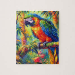 Impressionistisk Tropical Parrot Bird Blue-Grönt Pussel