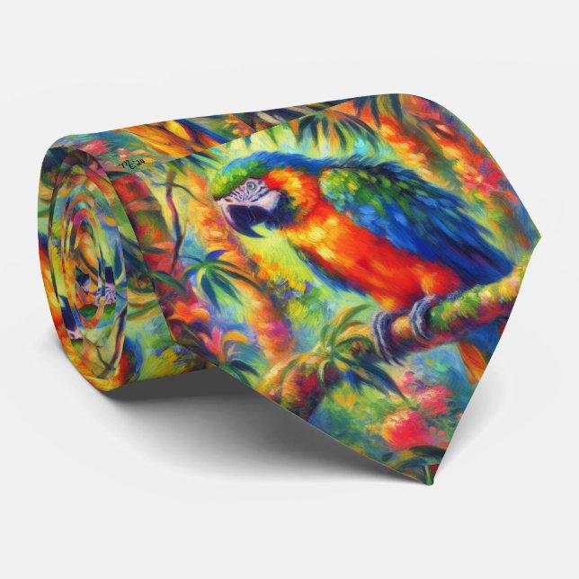 Impressionistisk Tropical Parrot Bird Blue-Grönt Slips (Rullad)
