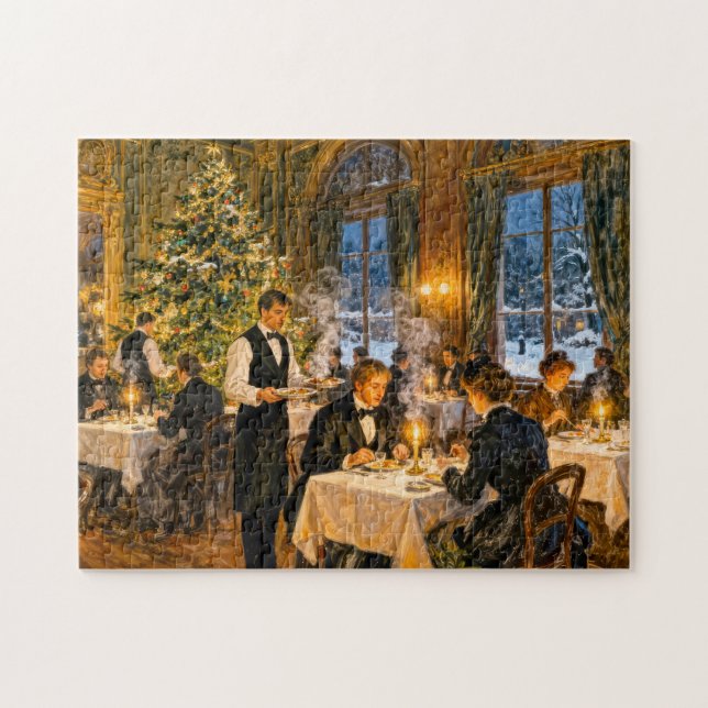 Impressionistisk vintagejuldmiddag i elegant miljö pussel (Horisontell)